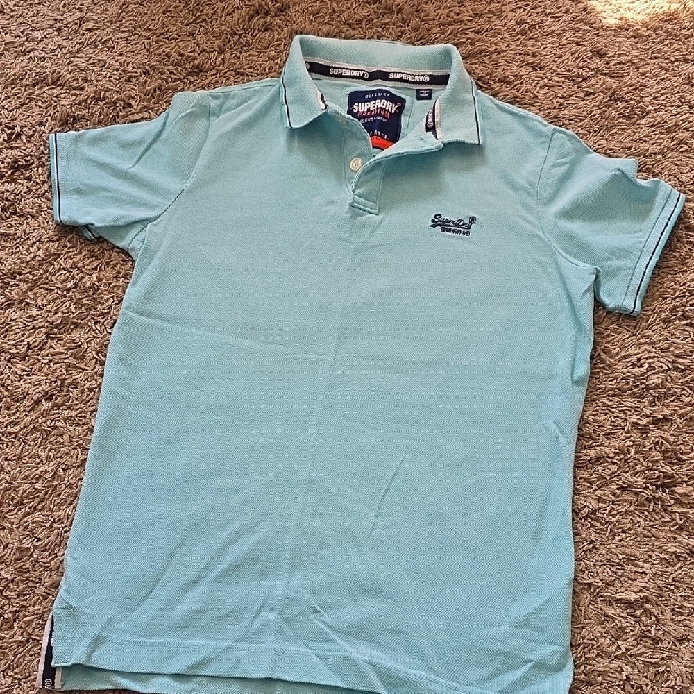 Superdry Men’s Aqua Polo Shirt with Contrast Trim